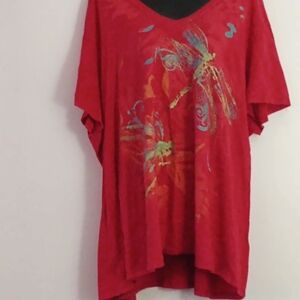 Just My Size Red Dragonfly Short Sleeve Top